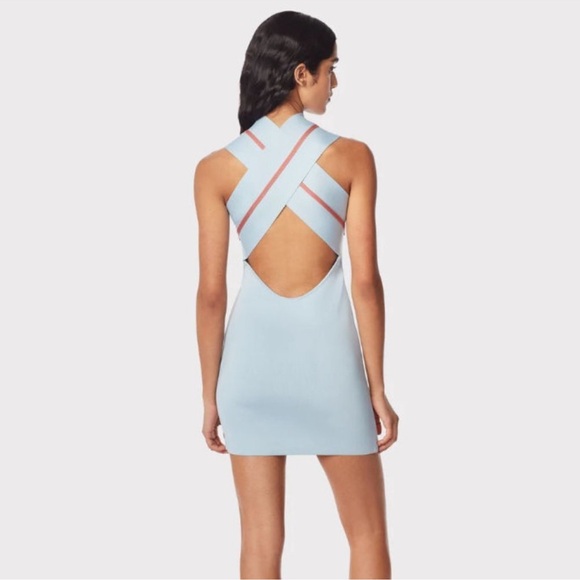 Herve Leger Crossover Bodycon Dress Steel Blue Size: S NWT - Picture 2 of 8